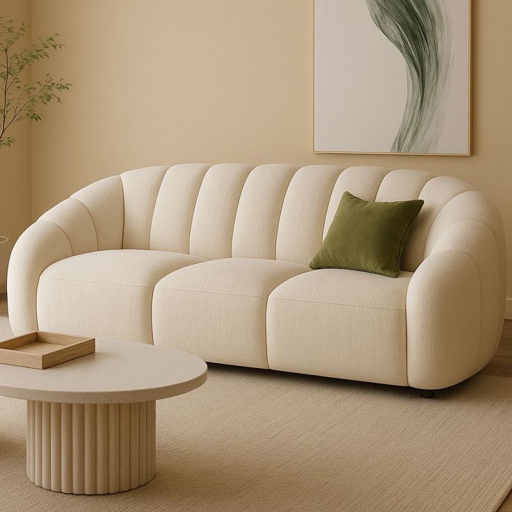 Saldana Velvet Round Arm Curved Sofa