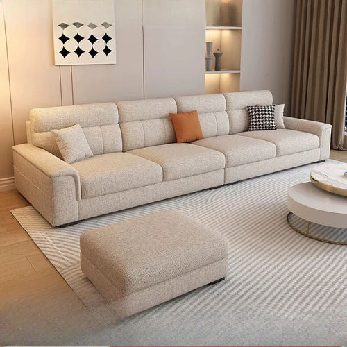Ziply Modern 4-Seater Fabric Sofa with Ottoman - Urban Crafto