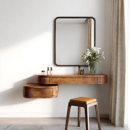 Luxury Vanity dressing table design wood with mirror with stool - Urbancrafto