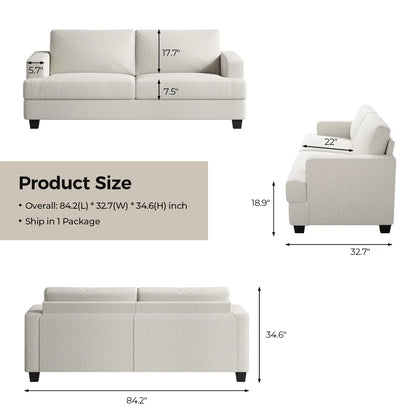 Upholstered Loveseat Sofa, Linen Fabric 2 Seater Couch For Apartment Bedroom Living Room Office