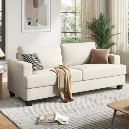 Upholstered Loveseat Sofa, Linen Fabric 2 Seater Couch For Apartment Bedroom Living Room Office