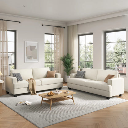 Upholstered Loveseat Sofa, Linen Fabric 2 Seater Couch For Apartment Bedroom Living Room Office