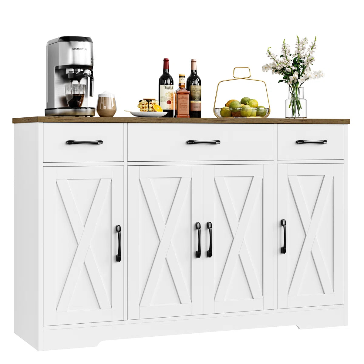 Modern Sideboard with 3 Drawers Adjustable Shelves - Wooden bazar