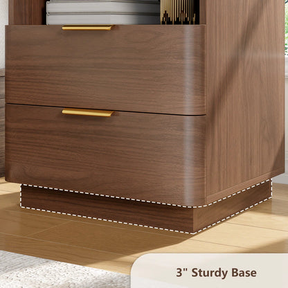 Cota Wooden Nightstand 2 Drawer Bedside Table Storage Modern Dark Walnut