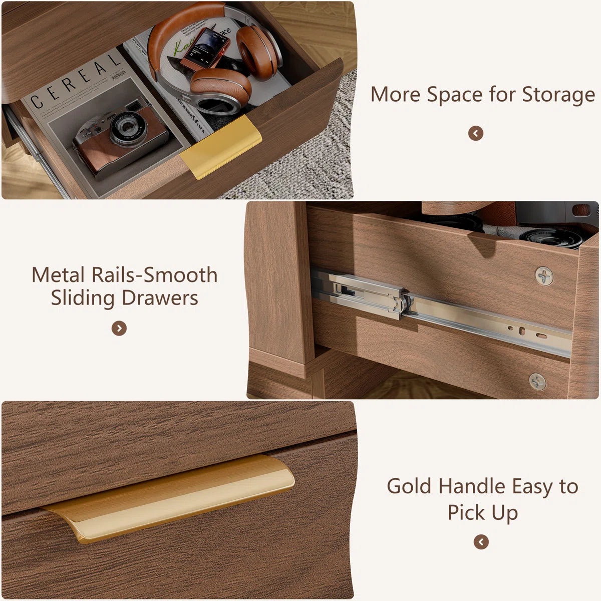 Cota Wooden Nightstand 2 Drawer Bedside Table Storage Modern Dark Walnut