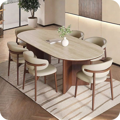Hormox Modern Round Solid Wood 6 seater Dining Table Set - Urban Crafto