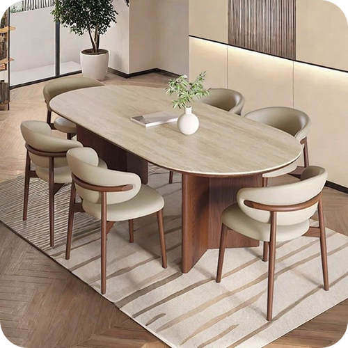 Hormox Modern Round Solid Wood 6 seater Dining Table Set - Urban Crafto