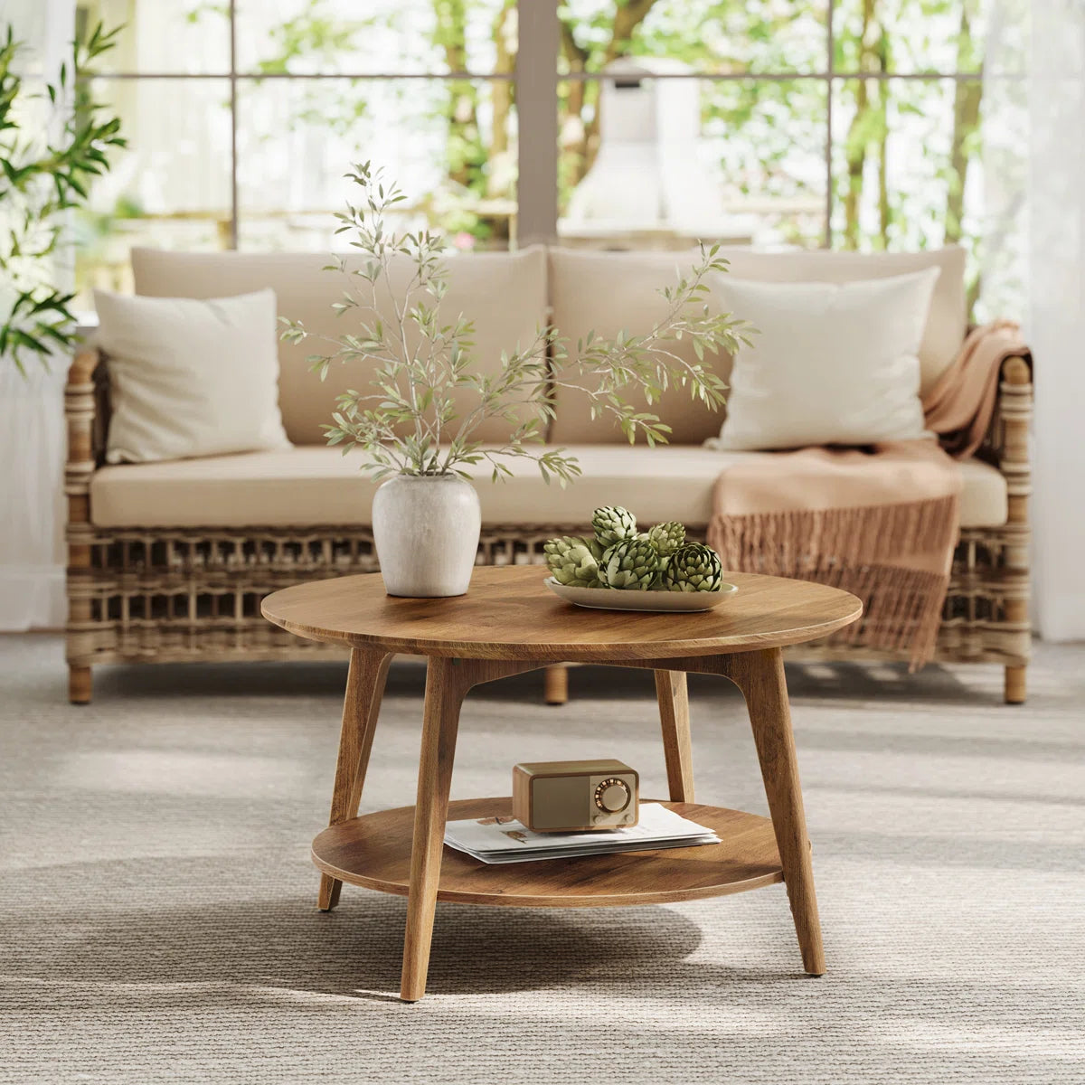 Clasino Coffee Table With 2-Tier Storage Shelves - Wooden bazar