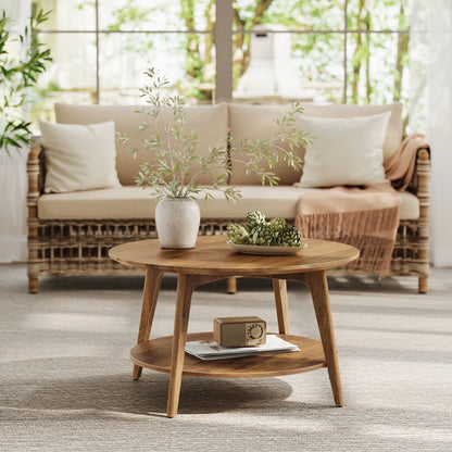 Clasino Coffee Table With 2-Tier Storage Shelves - Wooden bazar