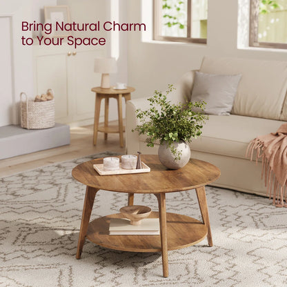 Clasino Coffee Table With 2-Tier Storage Shelves - Wooden bazar