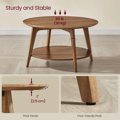 Clasino Coffee Table With 2-Tier Storage Shelves - Wooden bazar