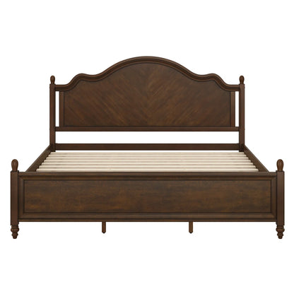 Mid-Century Modern Solid Wood Bed with Herringbone-Inspired Pattern Headboard