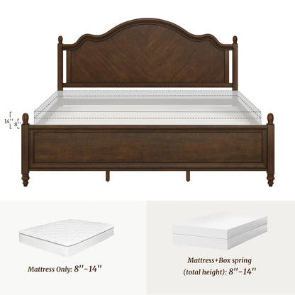 Mid-Century Modern Solid Wood Bed with Herringbone-Inspired Pattern Headboard