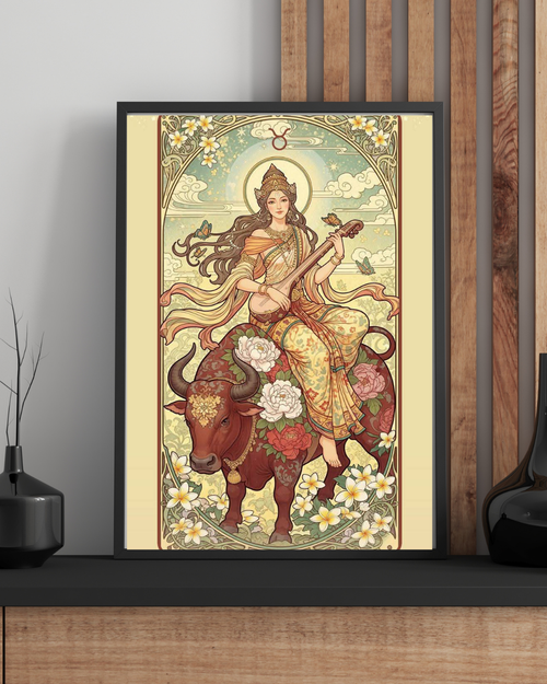 Goddess Laxmi Framed Wall Art Premium Religious Photo Frame Modern Home Decor Painting for Living Room Bedroom Temple Decor
